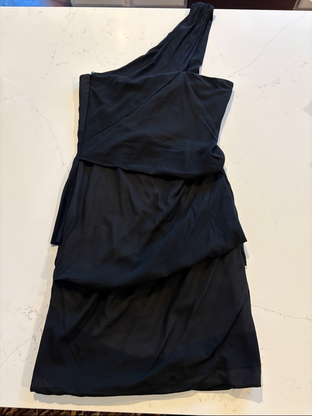 rag & bone Black One-Shoulder Tiered Silk Cocktail Dress